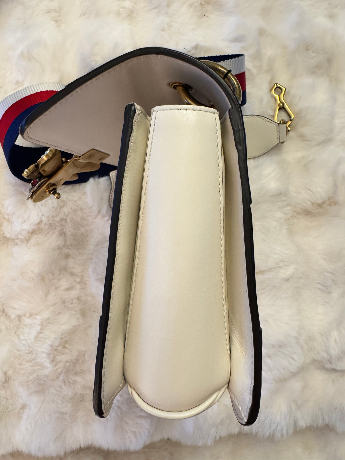 Gucci Calfskin Sylvie Web Small Queen Margaret Top Handle Bag White - additional view 5