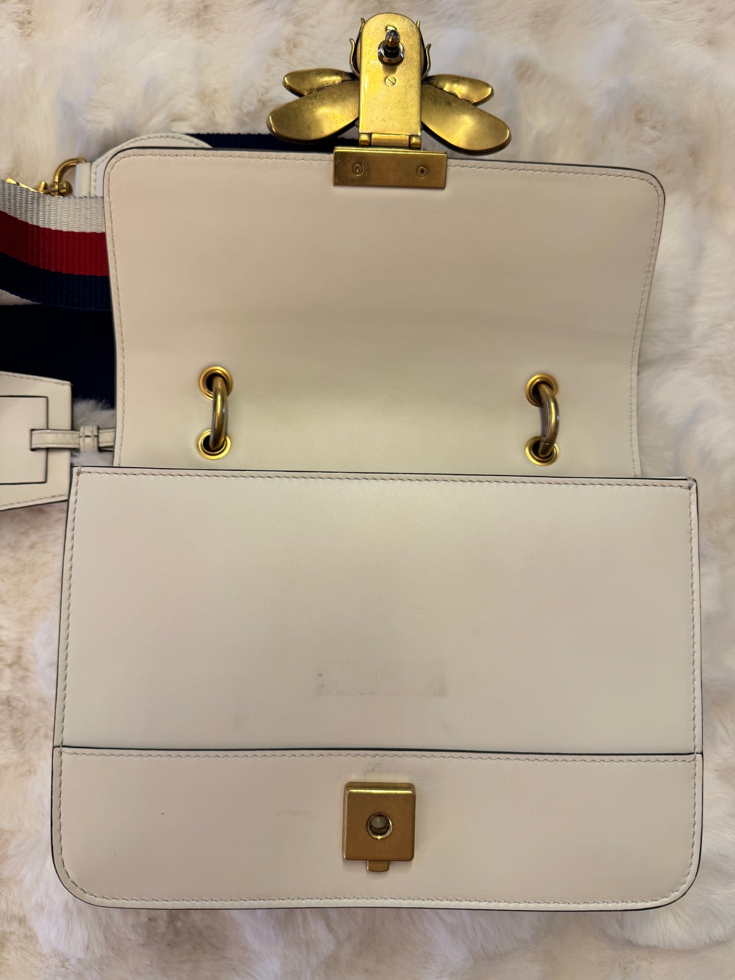 Gucci Calfskin Sylvie Web Small Queen Margaret Top Handle Bag White - additional view 4