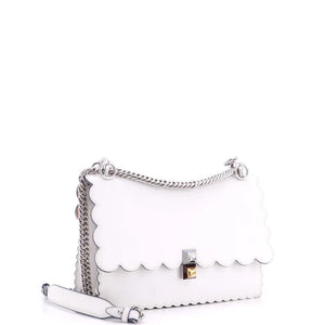 Fendi Kan I Small Scalloped Leather With Silver Chain Shoulder Bag – White
