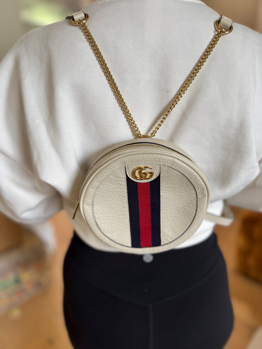 Gucci Ophidia Mini Round Crossbody Bag in White Leather