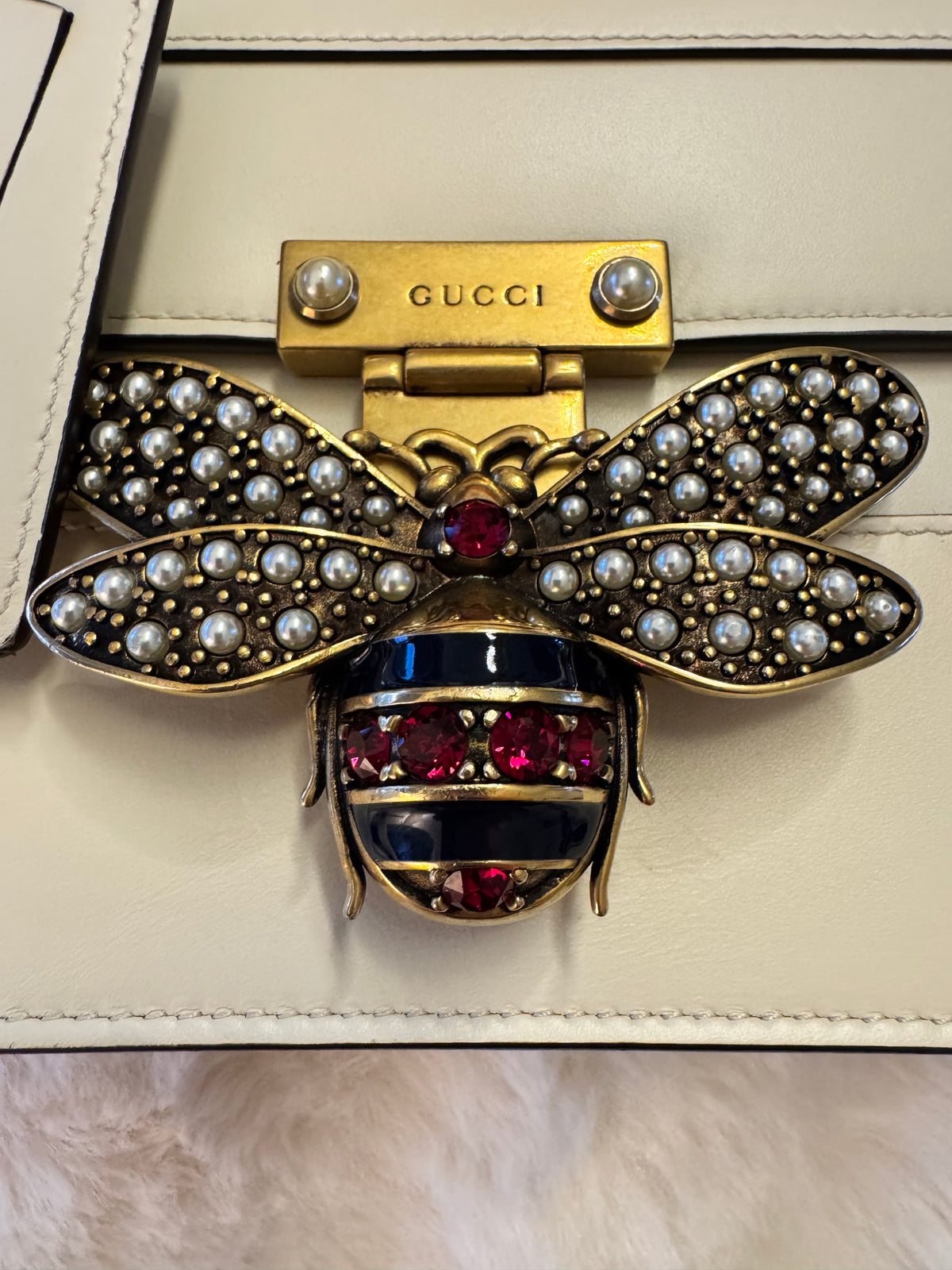 Gucci Calfskin Sylvie Web Small Queen Margaret Top Handle Bag White - additional view 2