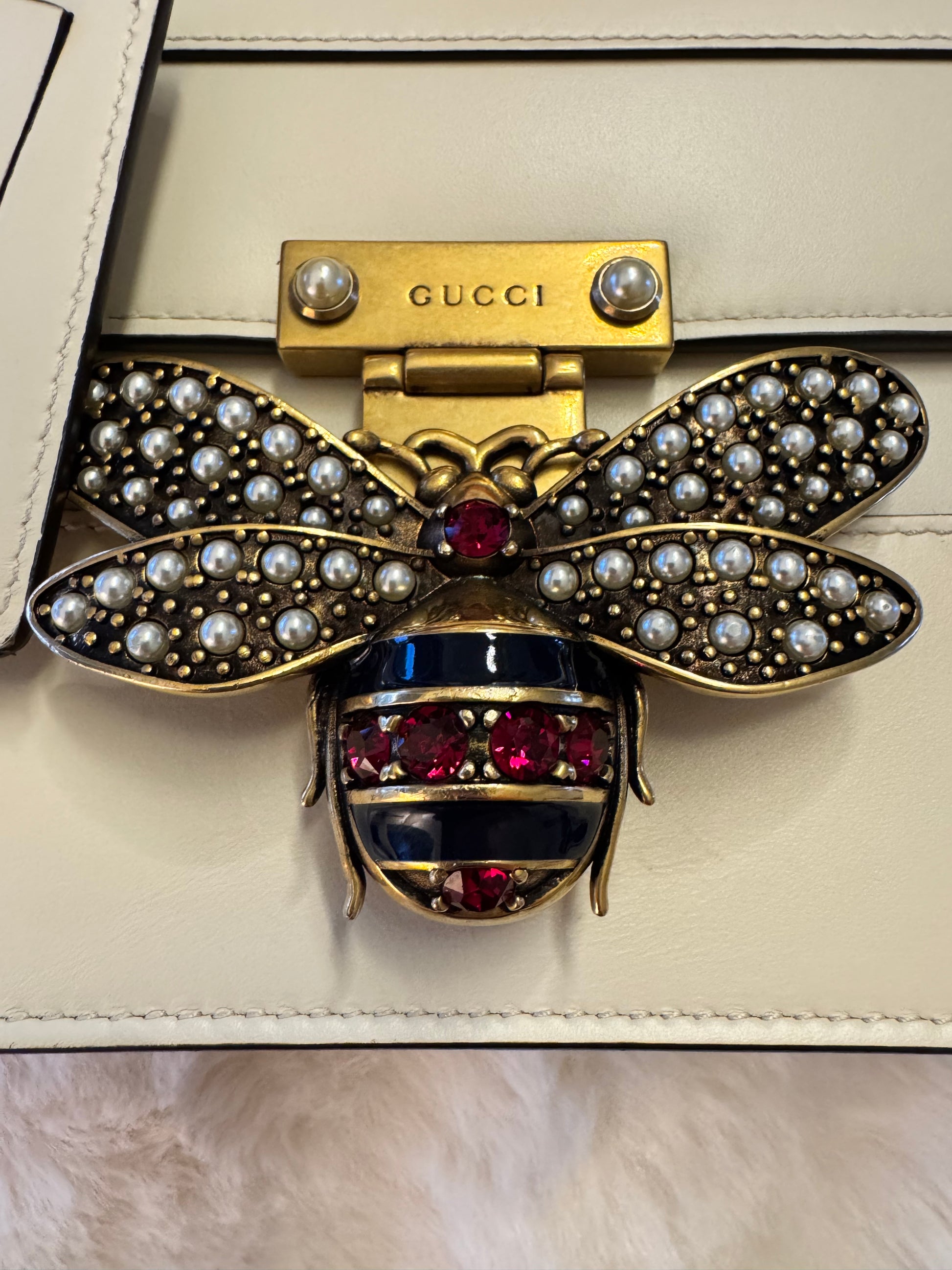 Gucci Calfskin Sylvie Web Small Queen Margaret Top Handle Bag White - additional view 2