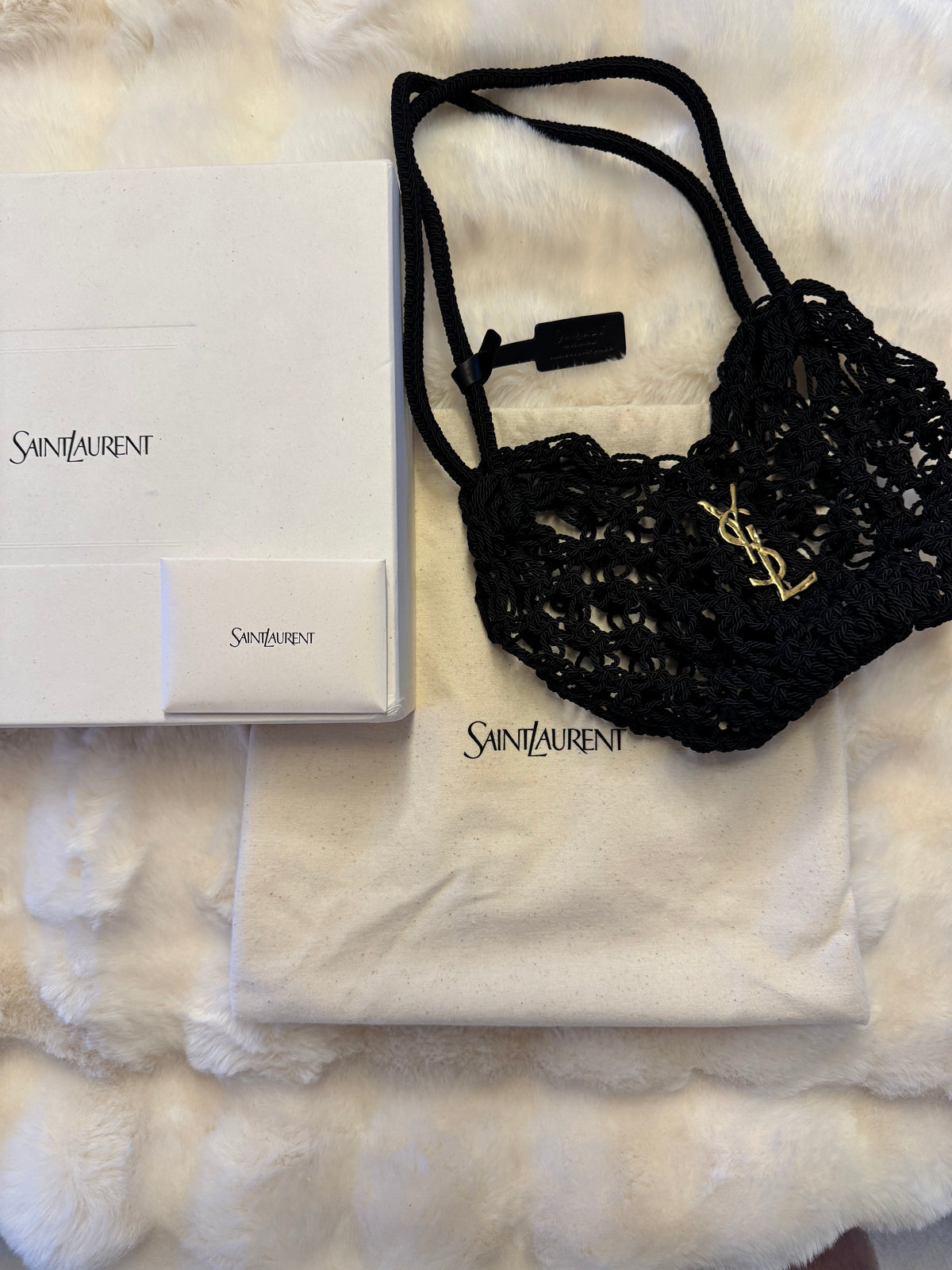 Saint Laurent Small Shopping Crochet Bag featuring gold-tone YSL logo hardware - additional view 4