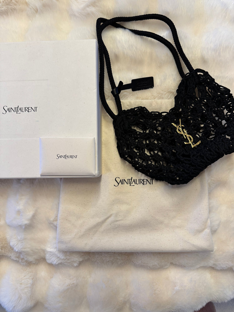 Saint Laurent Small Shopping Crochet Bag featuring gold-tone YSL logo hardware - additional view 4