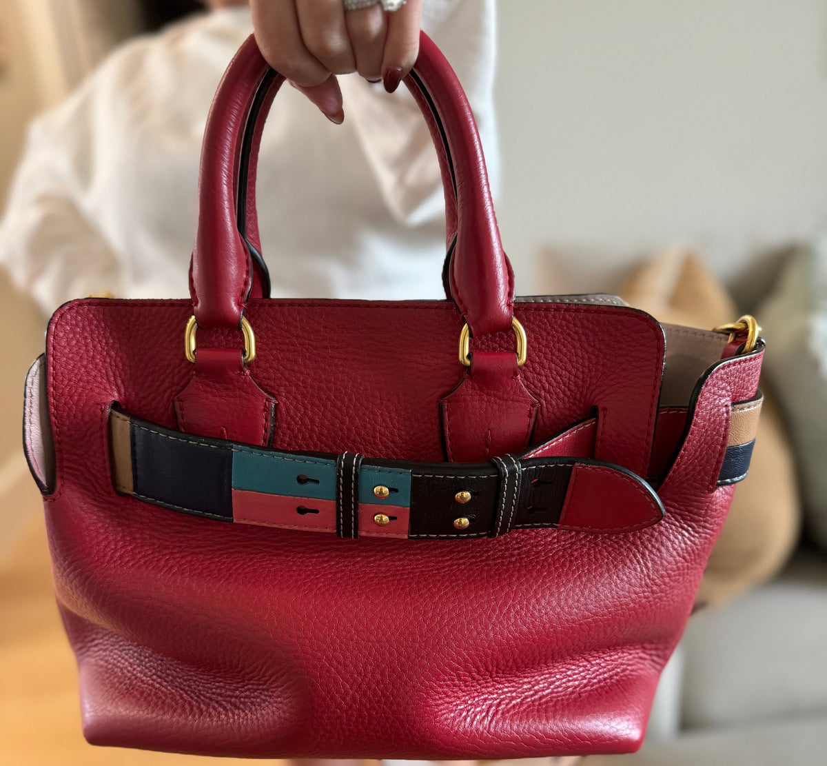 Burberry "The Belt" Tote Bag Red