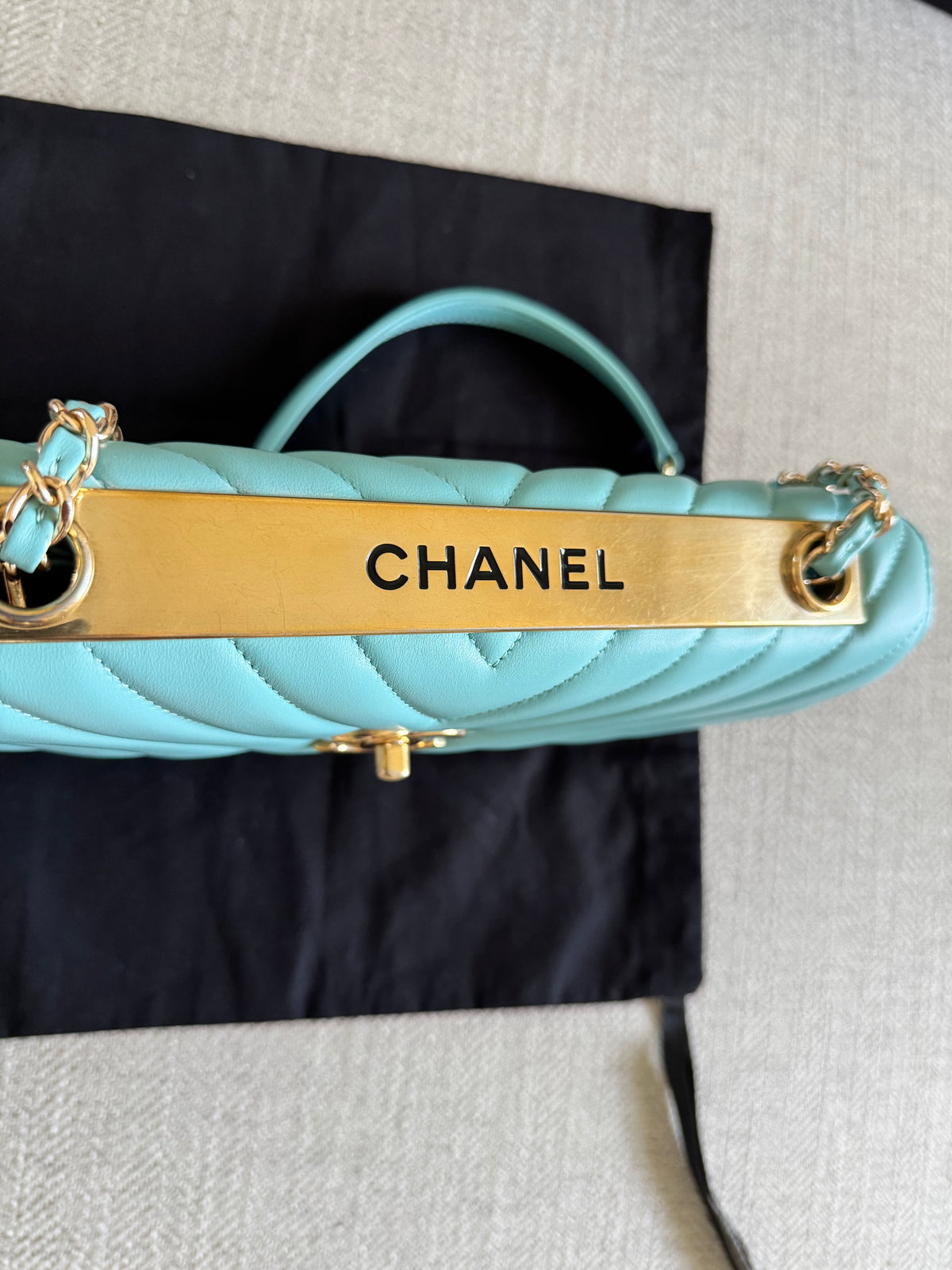 RARE Chanel Trendy CC Flap Bag Chevron Lambskin Medium - Tiffany Blue