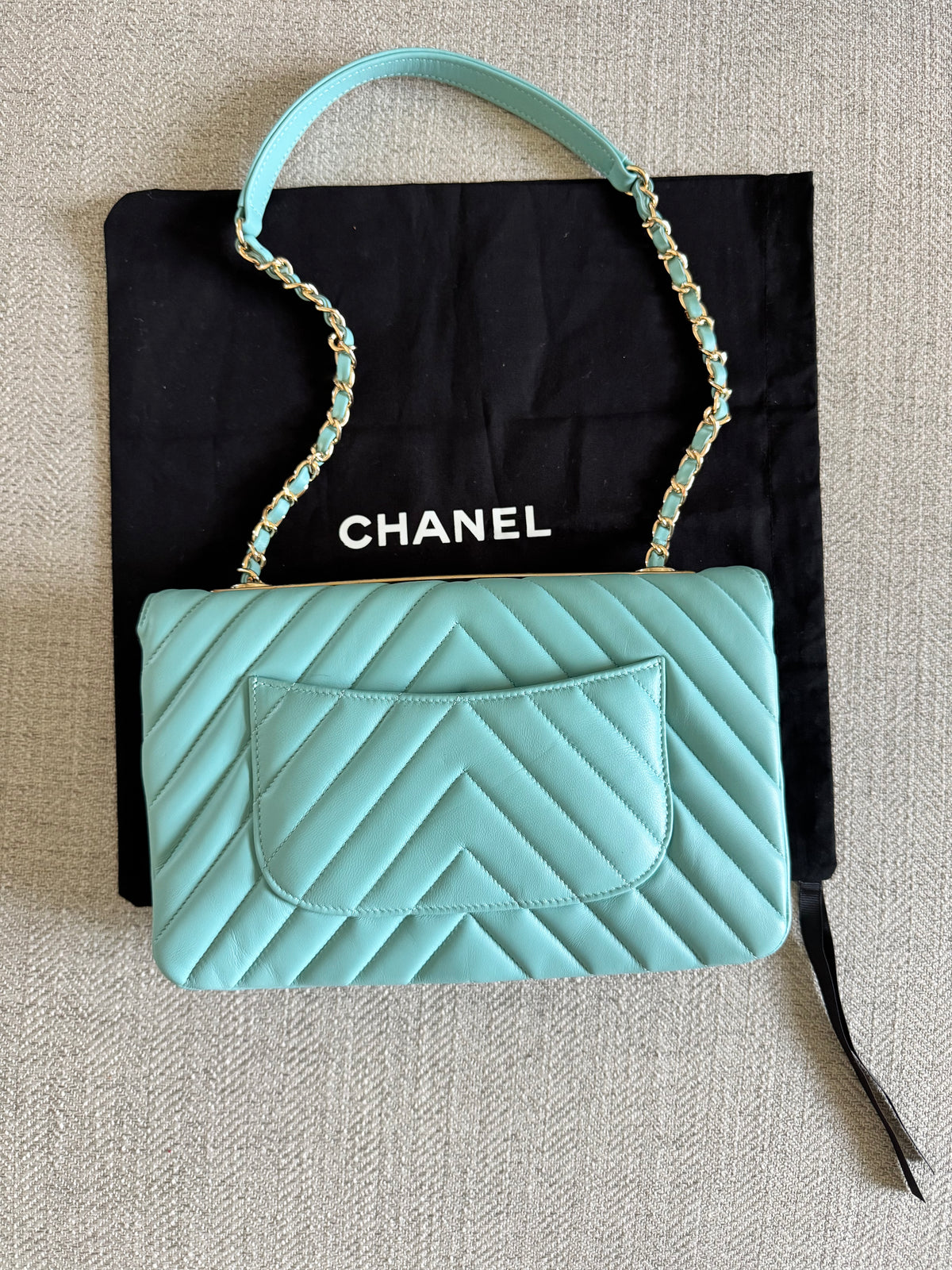 RARE Chanel Trendy CC Flap Bag Chevron Lambskin Medium - Tiffany Blue