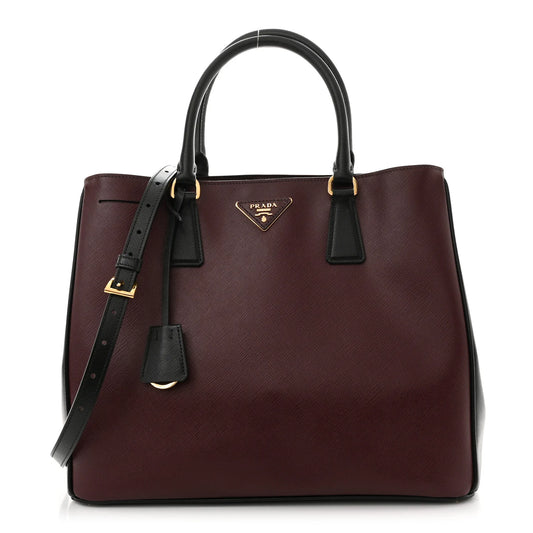 Prada Bibliothèque Saffiano Leather Tote – Bordeaux & Black