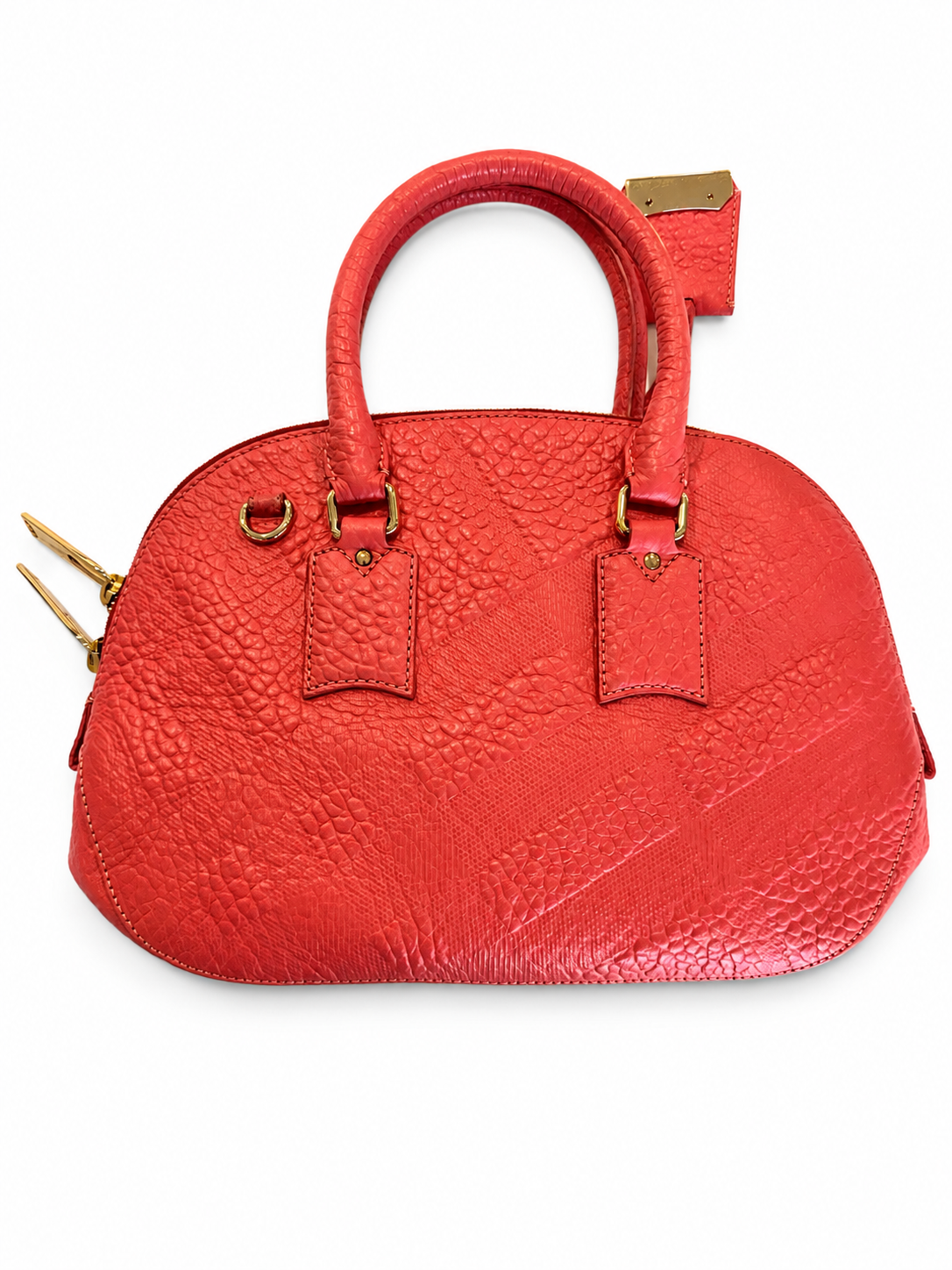 Burberry Textured Leather Convertible Bowling Satchel – Coral Pink