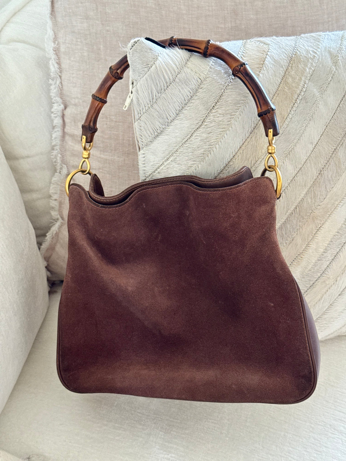 *New Pics* Vintage Gucci Bamboo Suede Hobo Bag