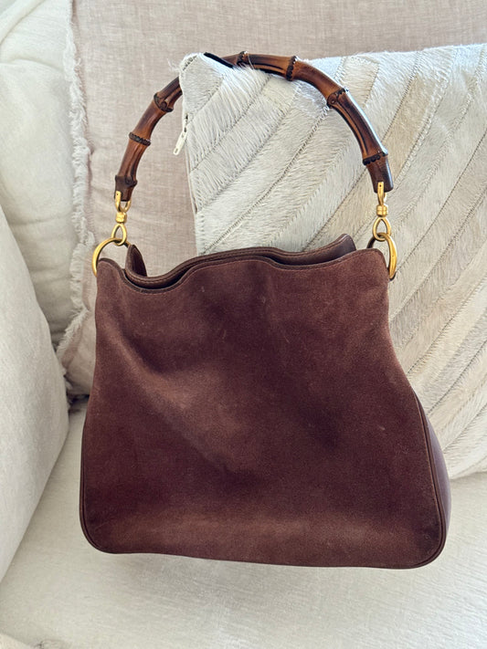 *New Pics* Vintage Gucci Bamboo Suede Hobo Bag