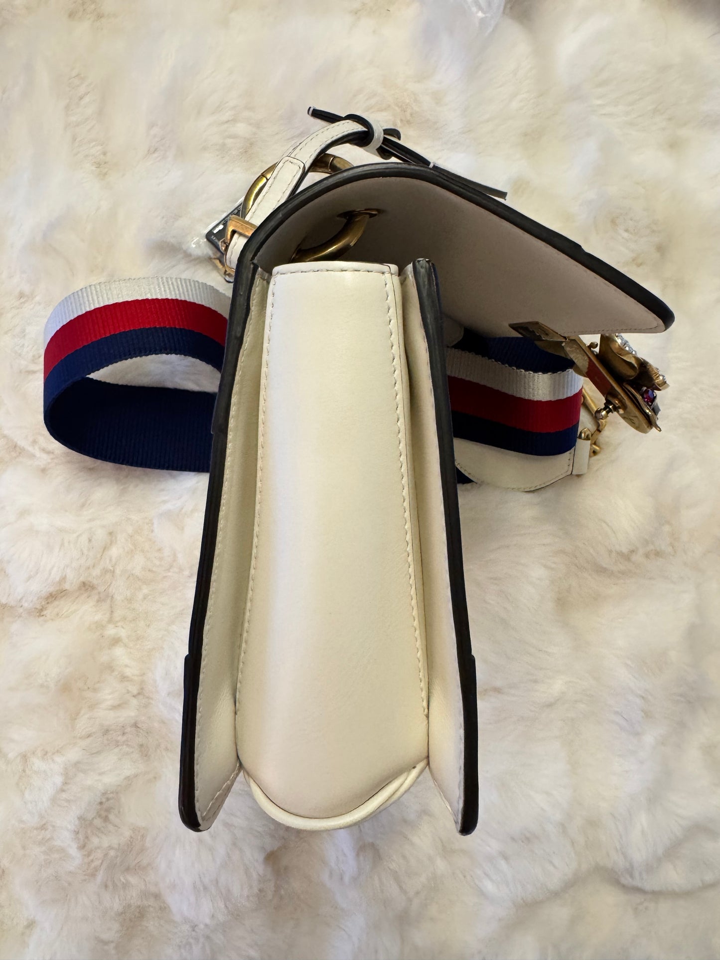 Gucci Calfskin Sylvie Web Small Queen Margaret Top Handle Bag White - additional view 6