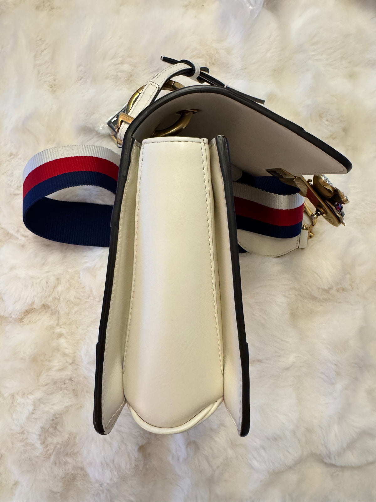 Gucci Calfskin Sylvie Web Small Queen Margaret Top Handle Bag White - additional view 6