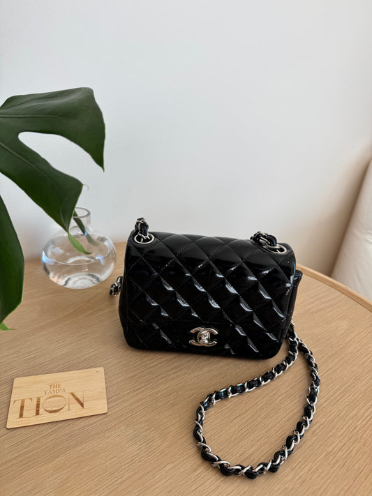 Chanel Black Patent Quilted Flap Bag