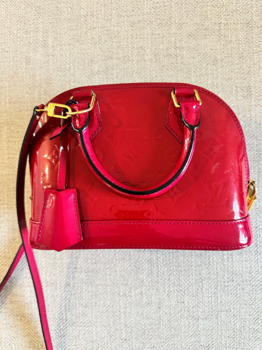 Louis Vuitton Alma Monogram Vernis Red Top Handle Bag with Strap - Excellent