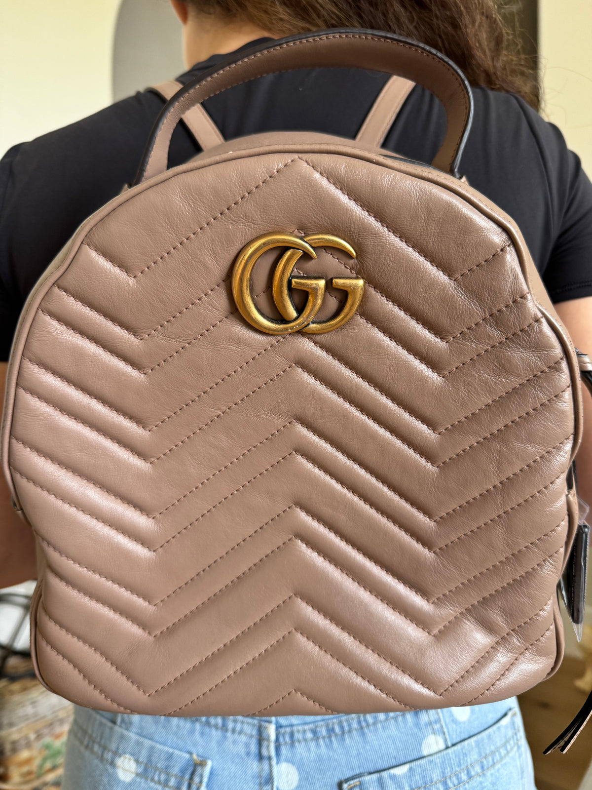Gucci GG Marmont Matelassé Mini Backpack in Taupe Leather