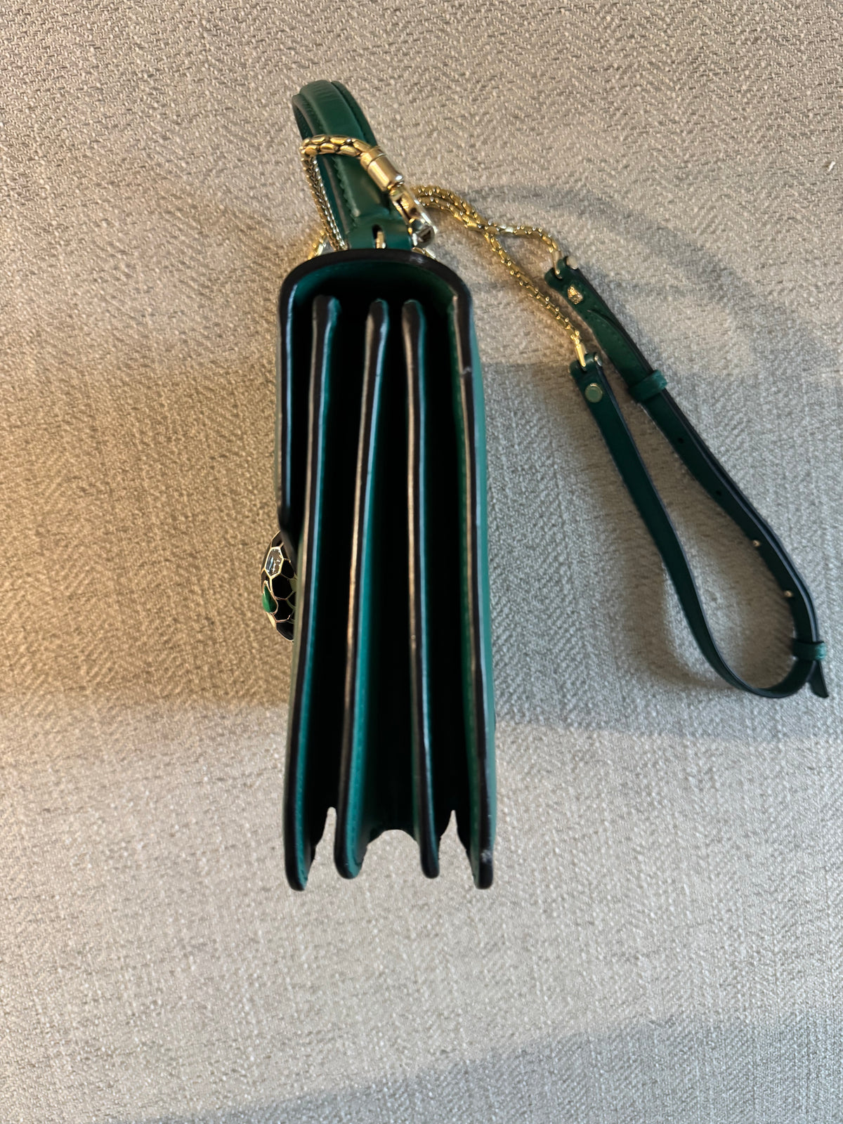 Bvlgari Serpenti Forever Top Handle Crossbody Bag in Green Leather