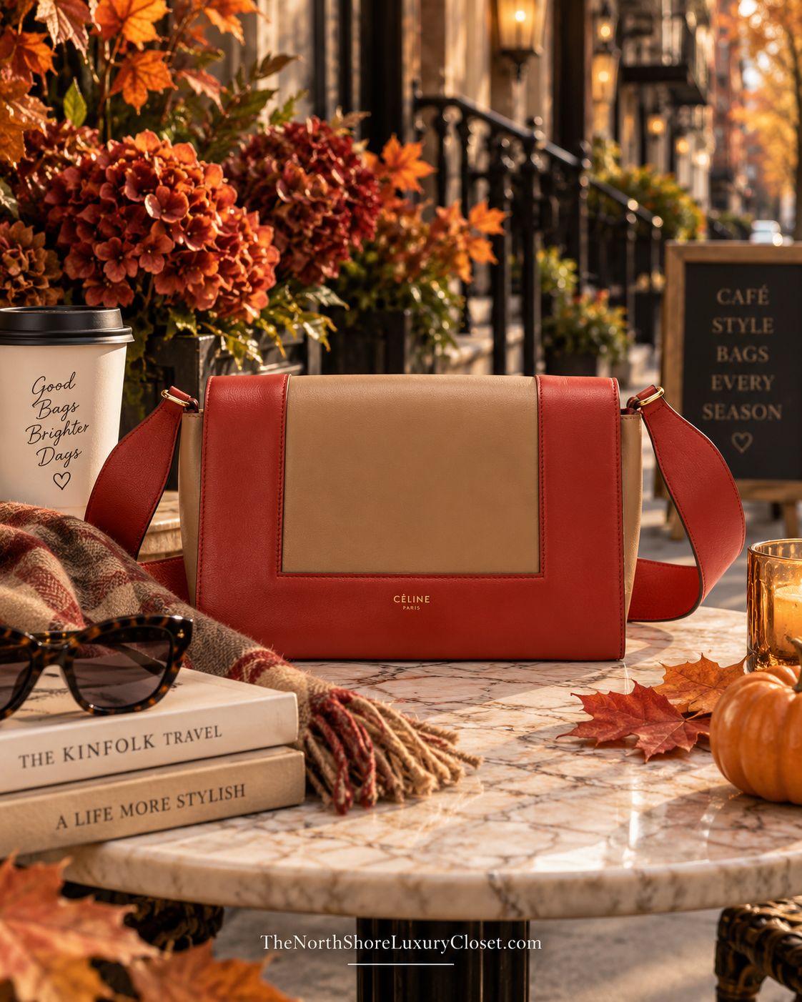 Celine Medium Frame Colorblock Leather Shoulder Bag – Orange Terracotta Red & Beige