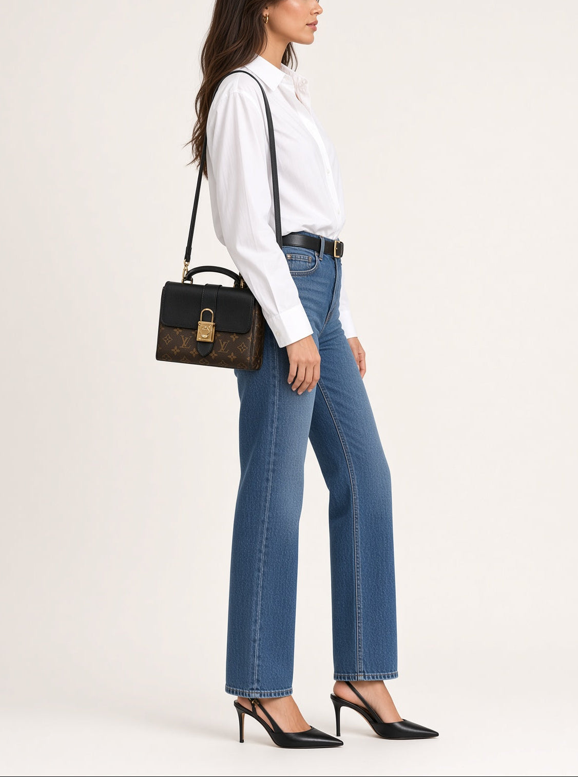 Louis Vuitton Locky BB Monogram Canvas & Black Leather Top Handle Crossbody Bag
