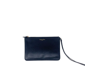Christian Dior Leather Portfolio Clutch Wristlet Pouch - Black