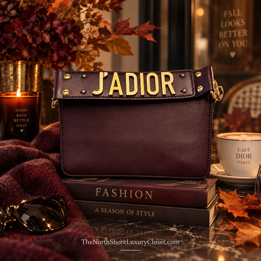 Christian Dior J’Adior Flap Convertible 2 Way Top Handle or Shoulder Bag – Burgundy Calfskin with Gold - Tone Hardware