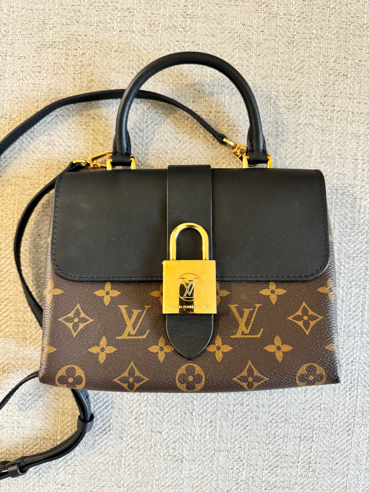 Louis Vuitton Locky BB Monogram Canvas & Black Leather Top Handle Crossbody Bag