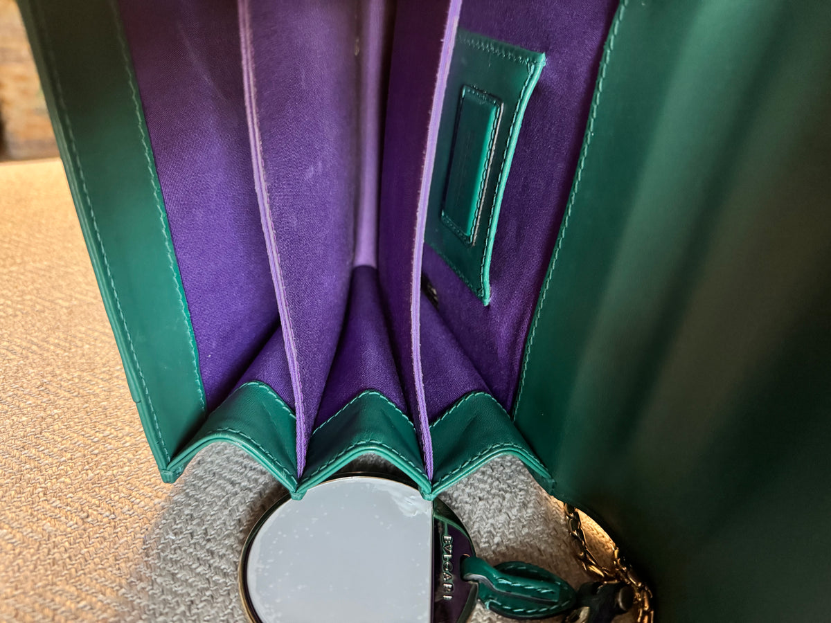 Bvlgari Serpenti Forever Top Handle Crossbody Bag in Green Leather