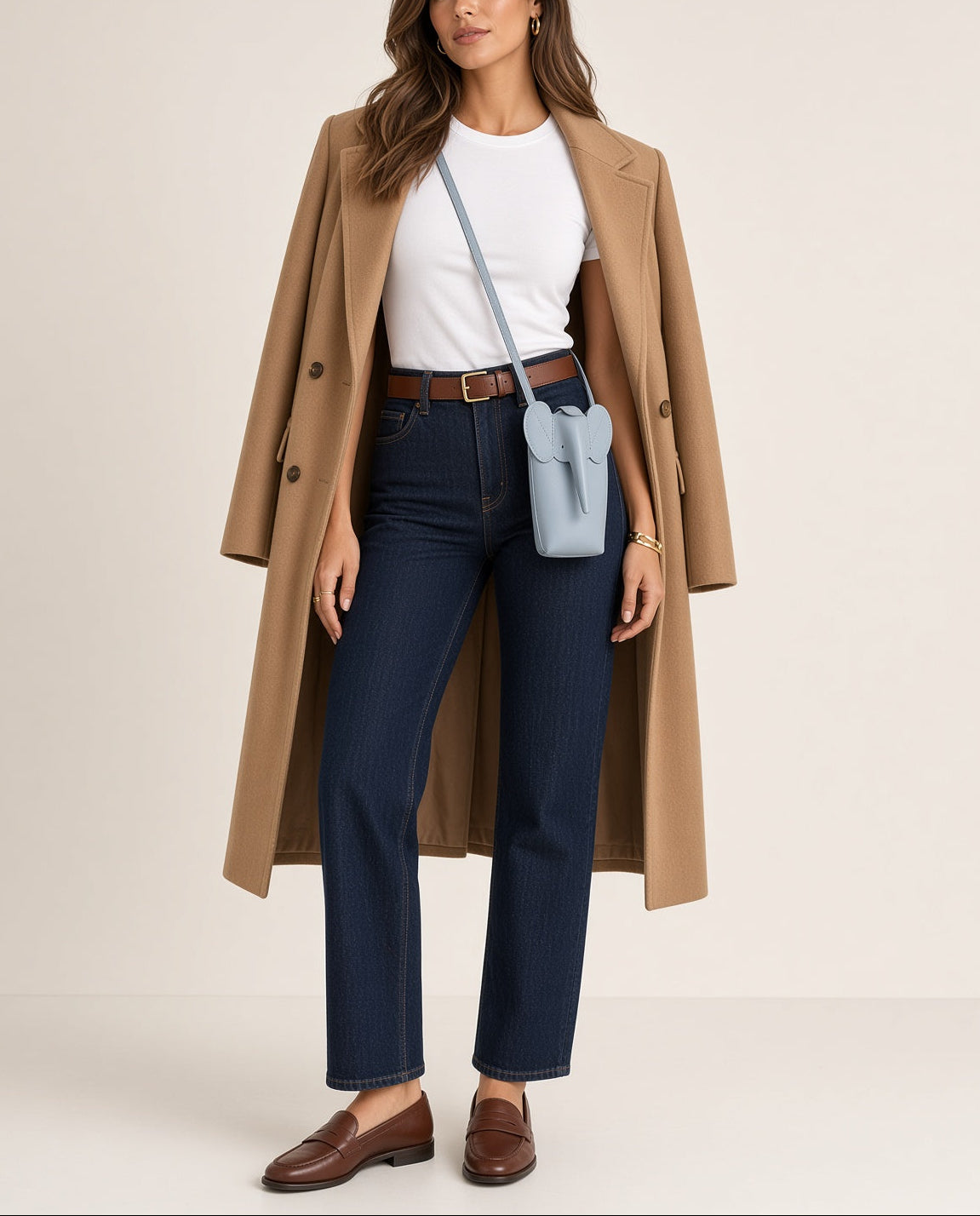 Loewe Elephant Pocket Leather Crossbody Bag – Light Blue Calfskin Leather