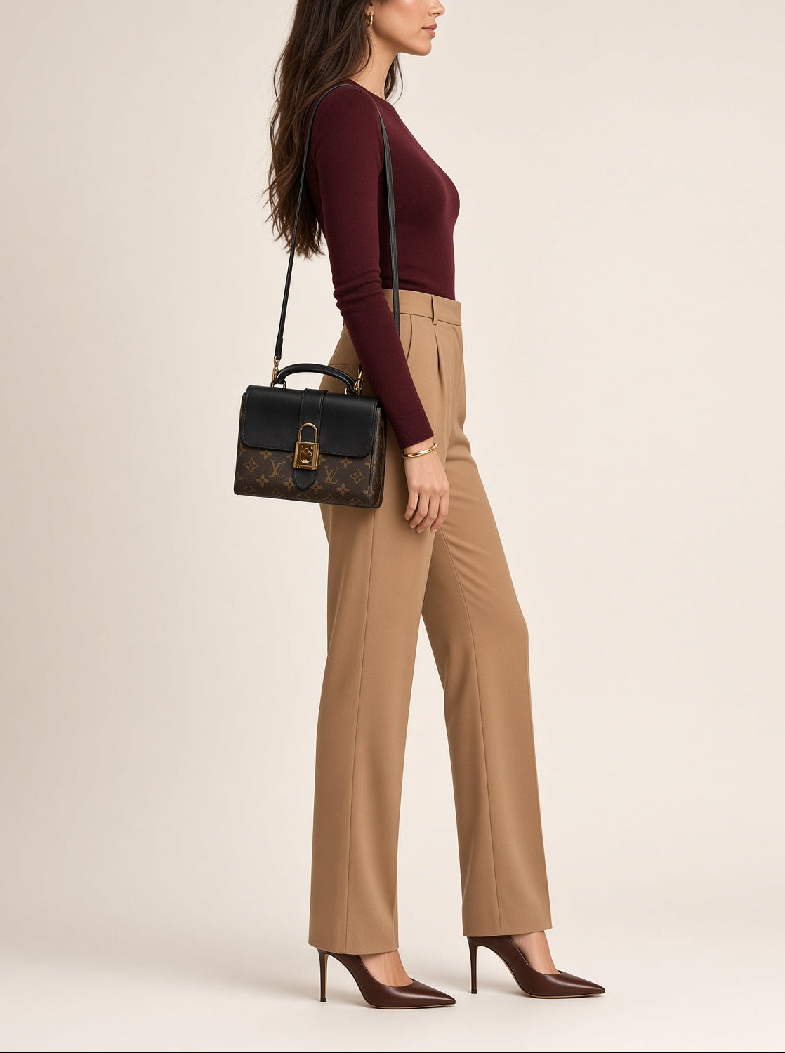 Louis Vuitton Locky BB Monogram Canvas & Black Leather Top Handle Crossbody Bag