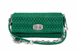 Miu Miu Nappa Matelassé Crystal Convertible Shoulder Bag & Clutch – Emerald Green