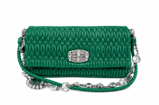 Miu Miu Nappa Matelassé Crystal Convertible Shoulder Bag & Clutch – Emerald Green