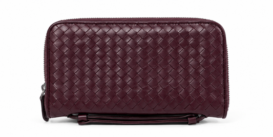 Bottega Veneta Nappa Intrecciato Convertible 2-Way Top Handle Shoulder Bag Clutch – Burgundy