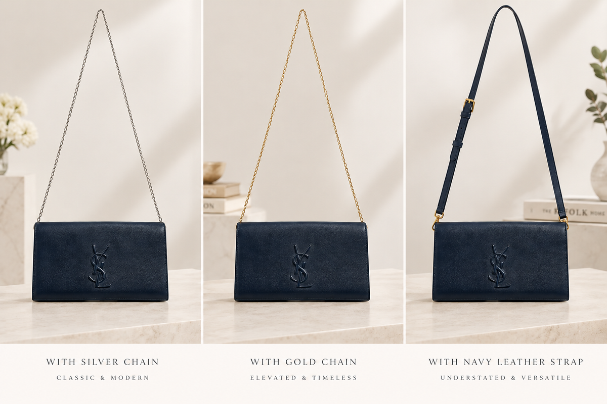Saint Laurent YSL Bellechasse Clutch -Convertible Crossbody/Shoulder Bag -  Deep Navy