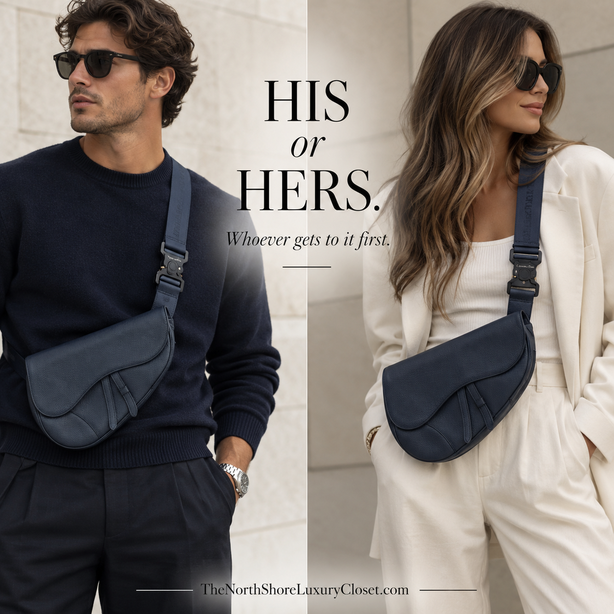 Christian Dior Grained Calfskin Saddle Bag - Navy Blue Unisex