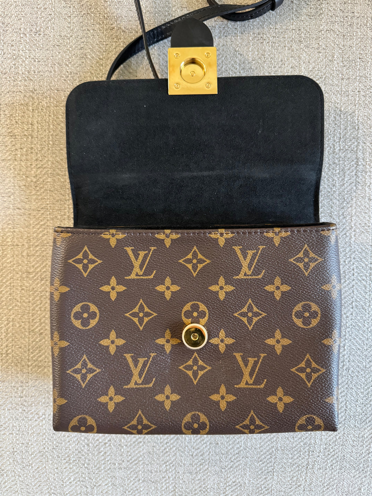 Louis Vuitton Locky BB Monogram Canvas & Black Leather Top Handle Crossbody Bag