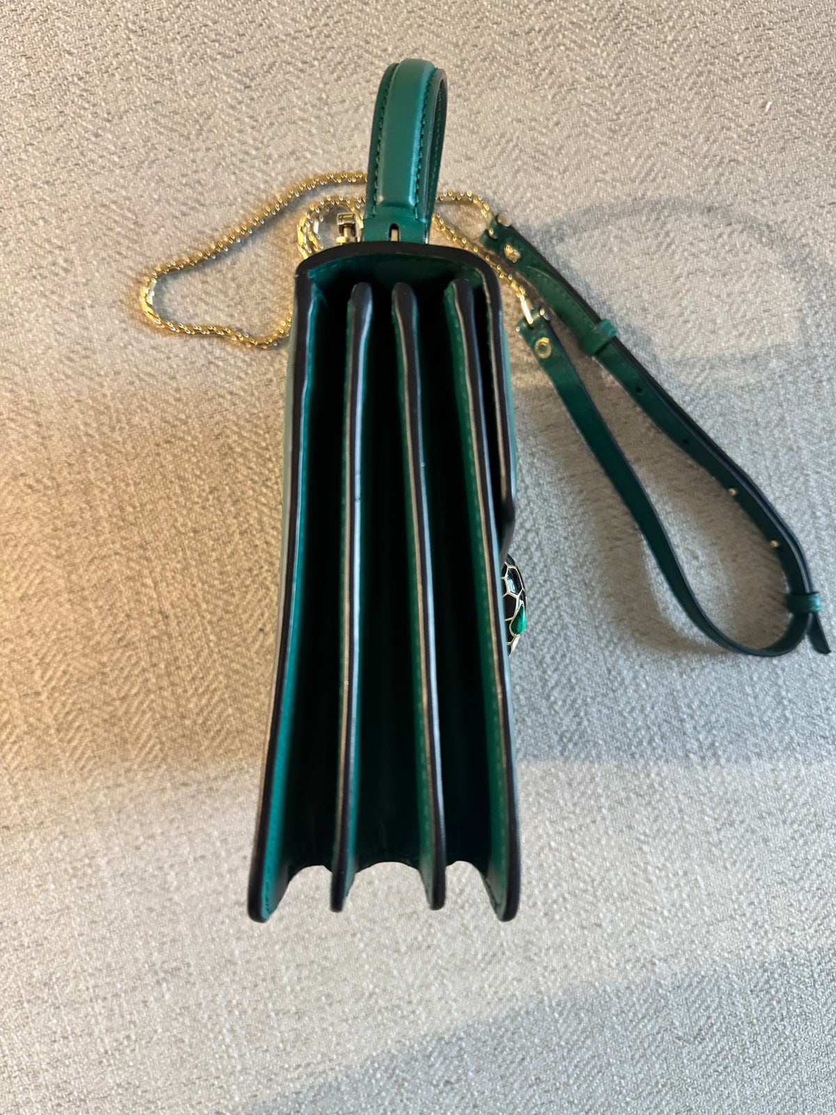 Bvlgari Serpenti Forever Top Handle Crossbody Bag in Green Leather