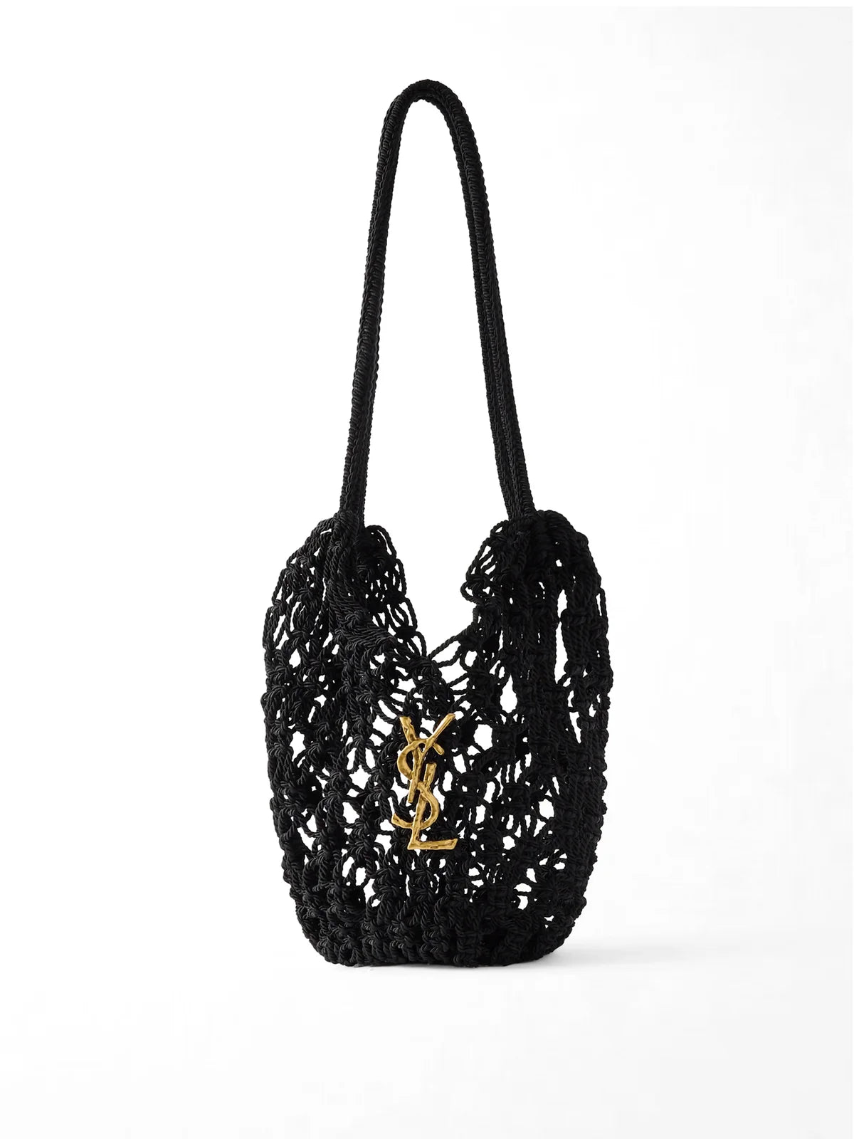 Saint Laurent Small Shopping Crochet Bag featuring gold-tone YSL logo hardware