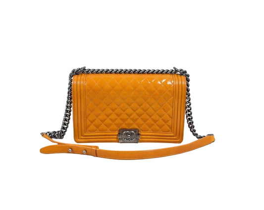 Chanel Boy Bag Orange Patent Leather