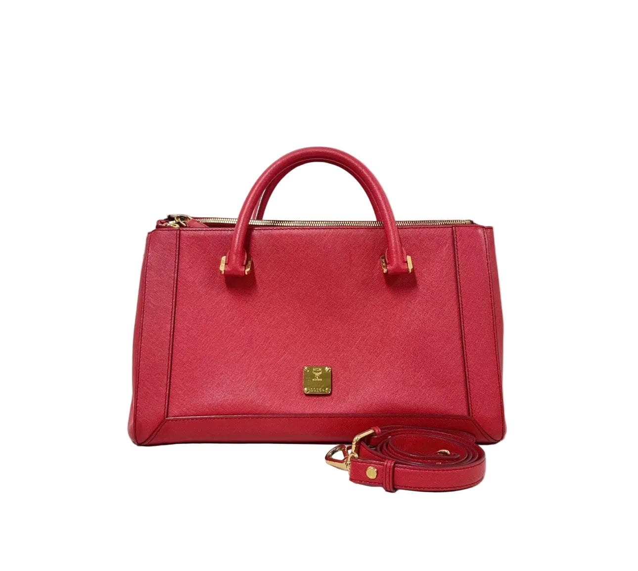 MCM Saffiano Leather Double Zip Tote Bag