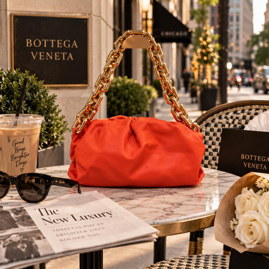 Bottega Veneta The Chain Pouch – Orange Leather with Gold Chain