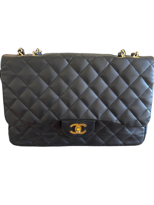 Chanel Maxi Classic Double Flap Bag – Black Lambskin and Gold Hardware