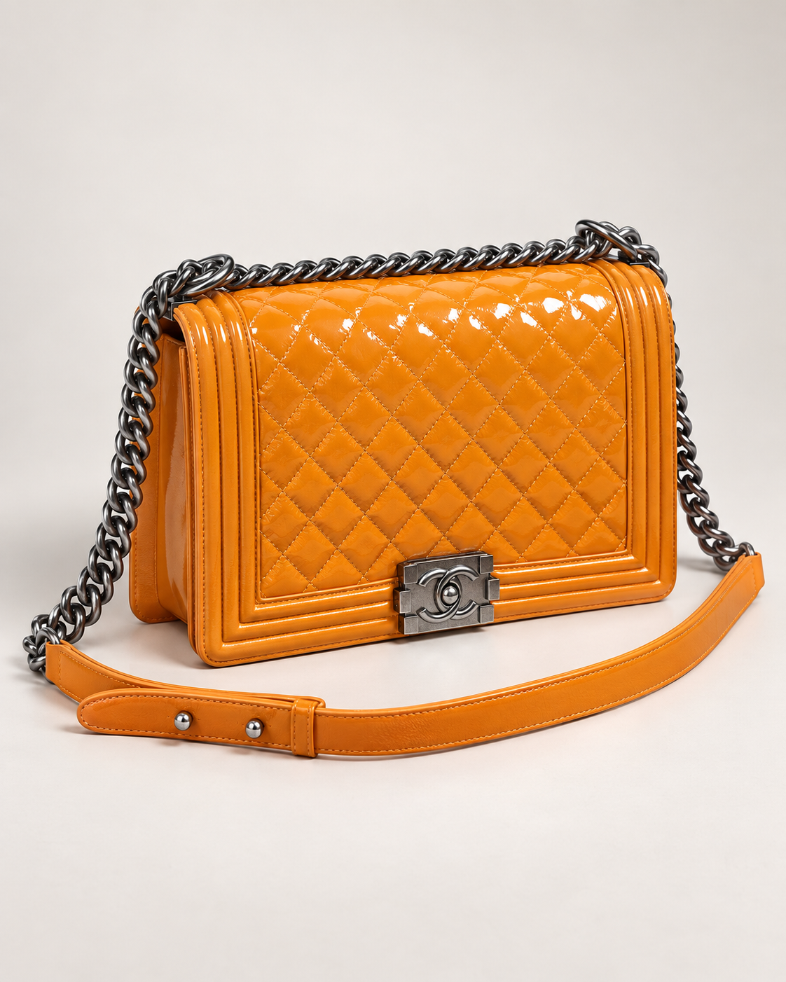 Chanel Boy Bag Orange Patent Leather