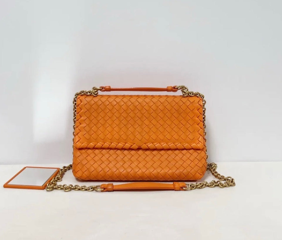 Bottega Veneta Nappa Intrecciato Baby Olimpia Shoulder Bag Orange