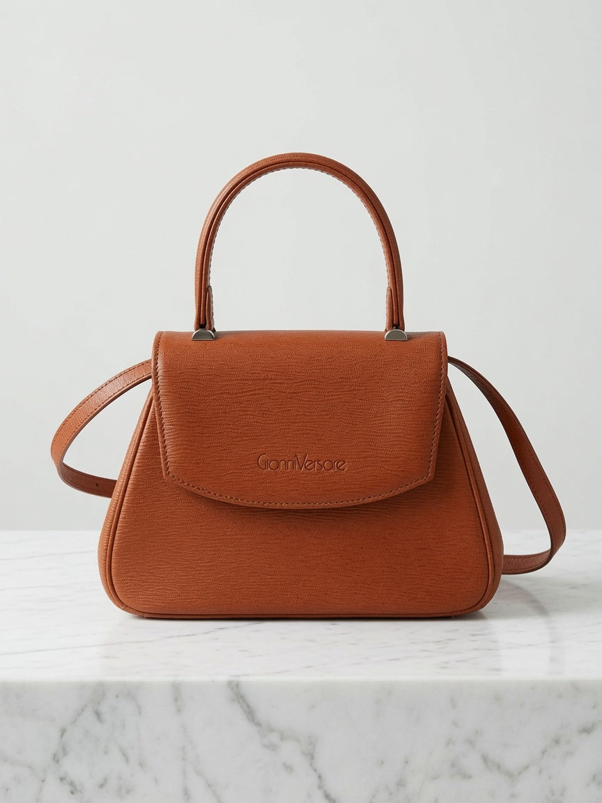 Vintage Gianni Versace 1990s Cognac Tan Top-Handle Leather Satchel Crossbody Bag - additional view 13