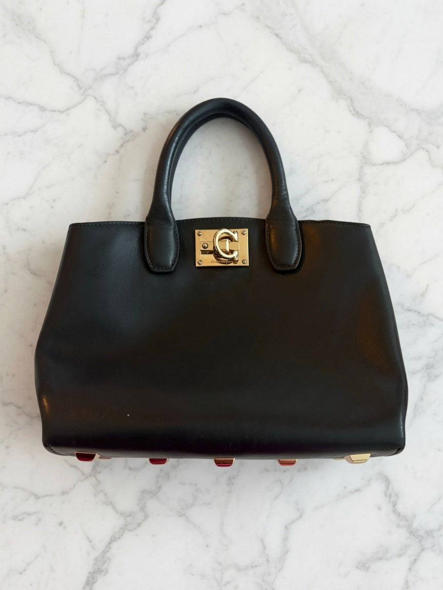 Ferragamo Studio Box Black Mini Leather Top-Handle Bag