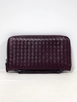 Bottega Veneta Nappa Intrecciato Convertible 2-Way Top Handle Shoulder Bag Clutch – Burgundy