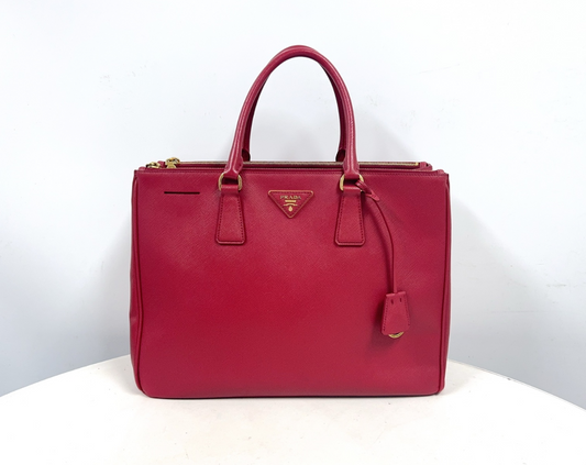 Prada Saffiano Leather Galleria Double Zip Tote - Red