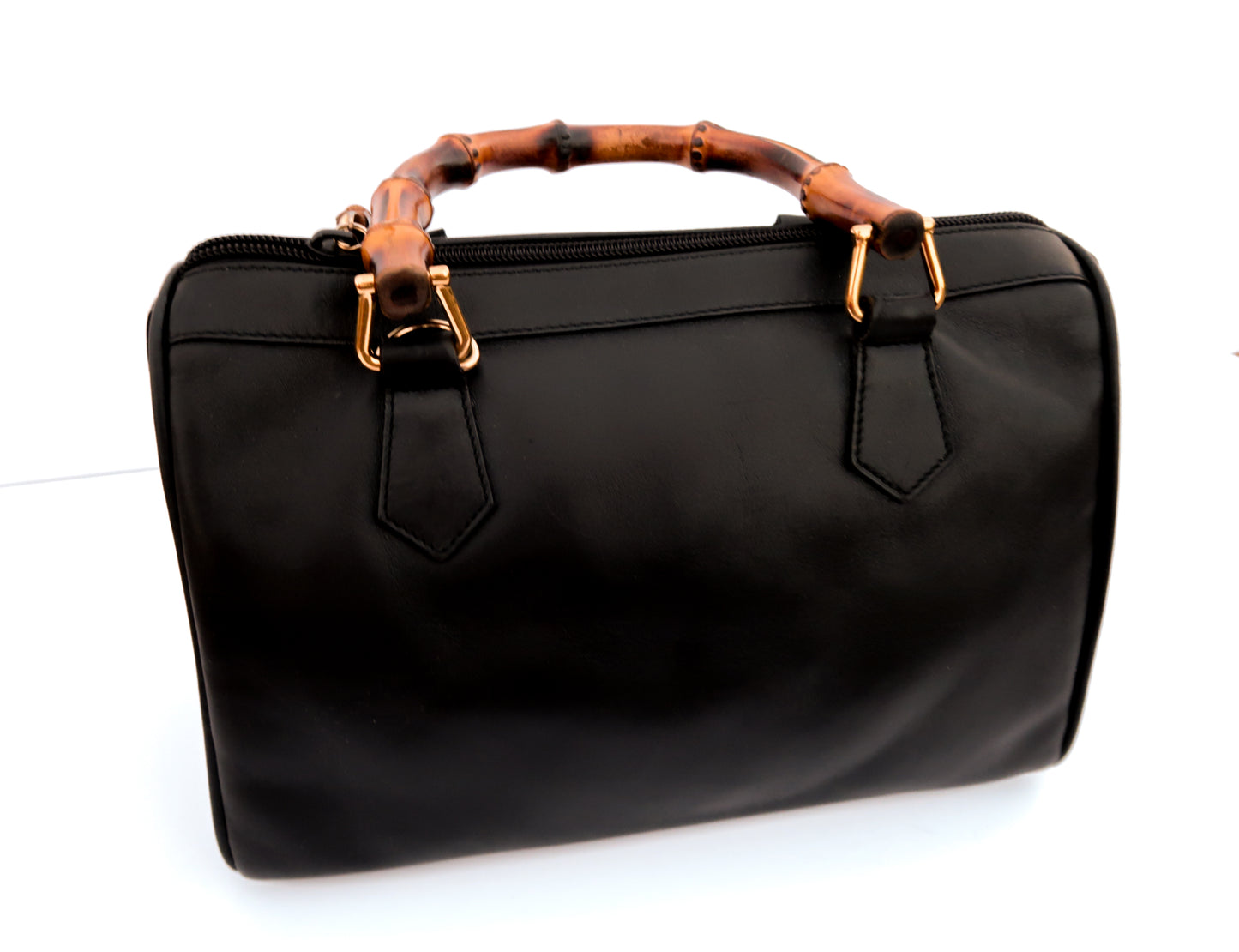 Gucci Vintage Bamboo Leather Boston Bag – Black