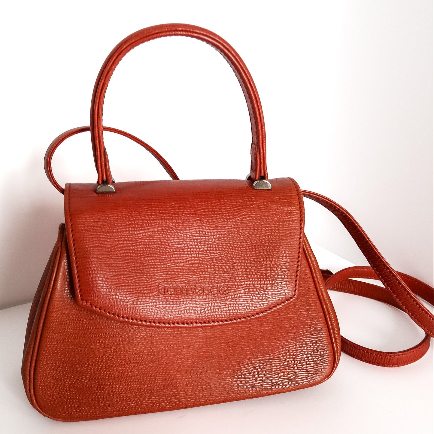 Vintage Gianni Versace 1990s Cognac Tan Top-Handle Leather Satchel Crossbody Bag - additional view 3