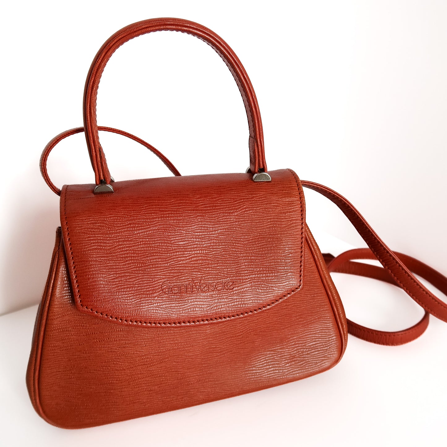 Vintage Gianni Versace 1990s Cognac Tan Top-Handle Leather Satchel Crossbody Bag - additional view 11